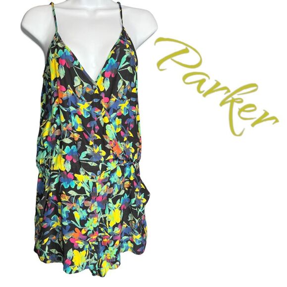 Parker Women's Floral Print Wrap V Neck Sleeveless Romper Multi-Color Size Small - Picture 2 of 10